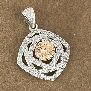 New 6MM Faceted Round Cut 1CT Champagne Sapphire Pendant